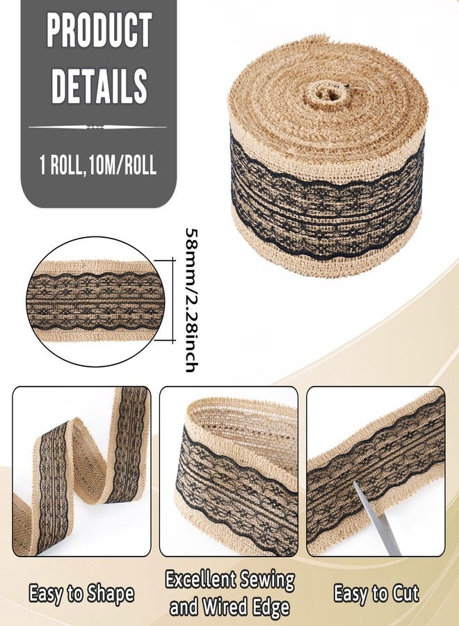 Craftdady Natural Jute Burlap Ribbon with Black Lace 2.28 Inch Width Burlap Lace Ribbon Rustic Craft Ribbon for Home Decoration Wedding Gift Wrapping Wreath Bouquet DIY Crafts 1 Roll/10 m/10.9 Yards - Image 2